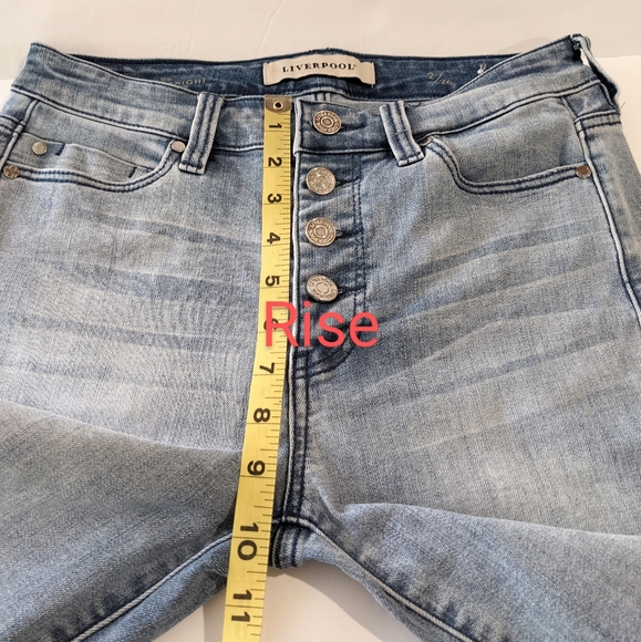 Liverpool Jeans Blue Denim Straight Leg Button Front Crop Size 2 - Picture 12 of 17
